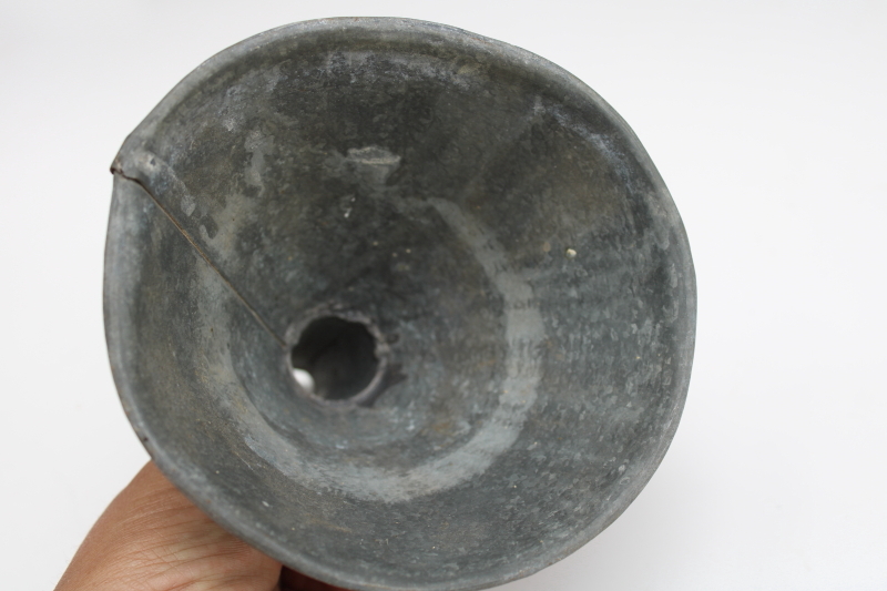 photo of antique vintage metal funnel, weathered galvanized zinc primitive witch hat shape  #2