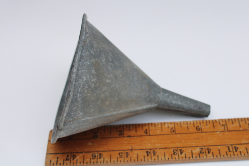 photo of antique vintage metal funnel, weathered galvanized zinc primitive witch hat shape  #3