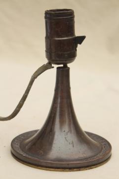 catalog photo of antique vintage metal industrial light, Buss small lamp w/ tiger grained finish