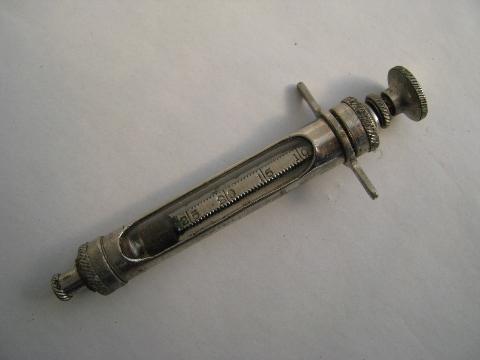 photo of antique vintage metal&glass doctors medical syringe #2