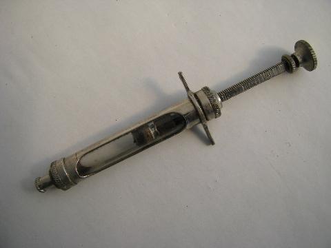 photo of antique vintage metal&glass doctors medical syringe #3