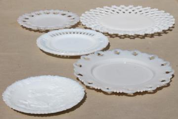 catalog photo of antique & vintage milk glass plates lace edge reticulated openwork & embossed milk glass