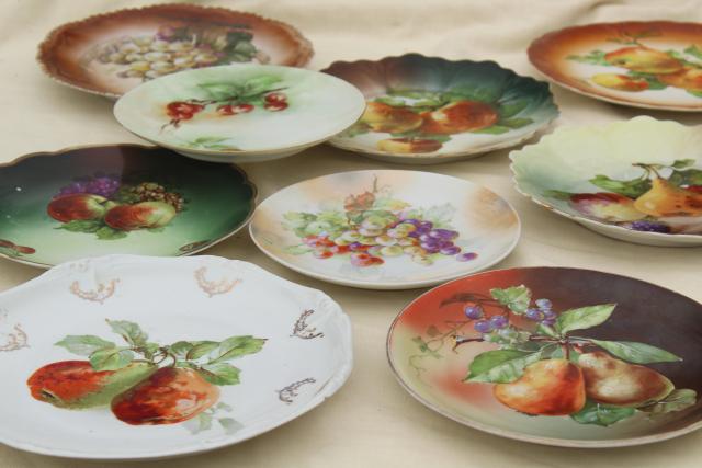 photo of antique vintage mismatched china plates, fruit & cheese plates w/ grapes apples pears #1