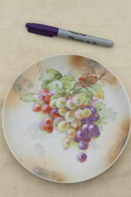 photo of antique vintage mismatched china plates, fruit & cheese plates w/ grapes apples pears #4