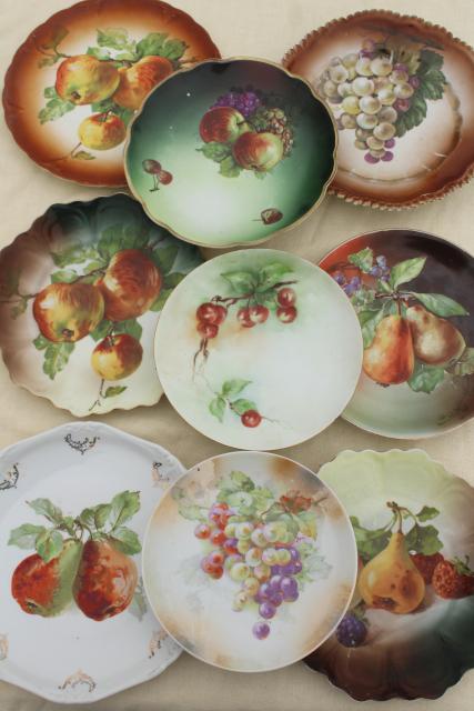 photo of antique vintage mismatched china plates, fruit & cheese plates w/ grapes apples pears #7