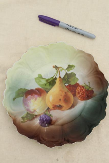 photo of antique vintage mismatched china plates, fruit & cheese plates w/ grapes apples pears #8