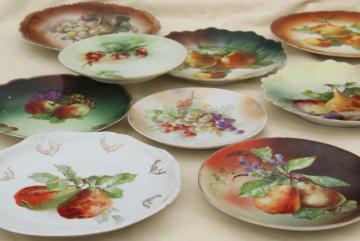 antique vintage mismatched china plates, fruit & cheese plates w/ grapes apples pears