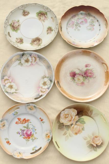 photo of antique vintage mismatched floral china trays or serving plates w/ different roses flowers  #1