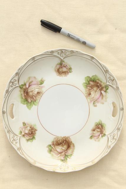 photo of antique vintage mismatched floral china trays or serving plates w/ different roses flowers  #2