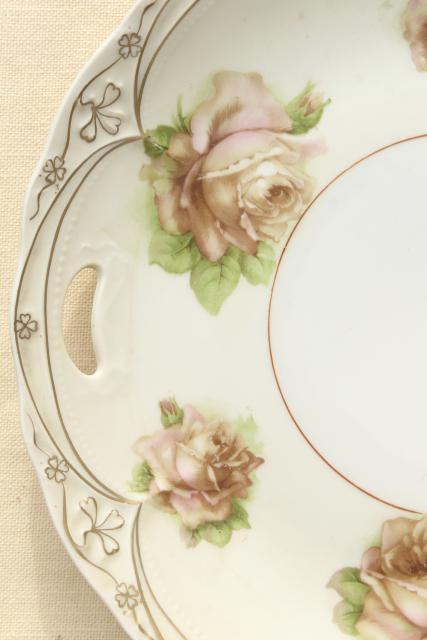 photo of antique vintage mismatched floral china trays or serving plates w/ different roses flowers  #3