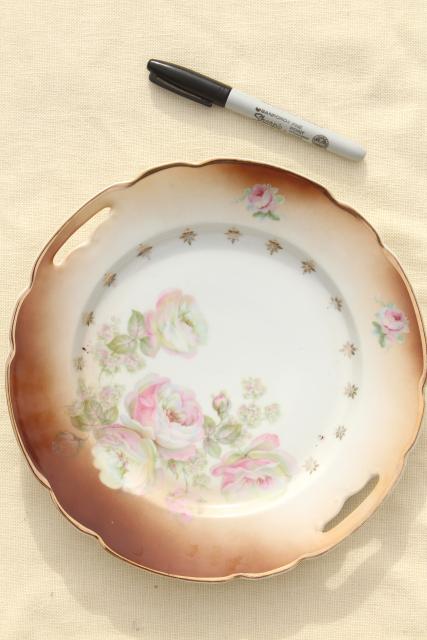 photo of antique vintage mismatched floral china trays or serving plates w/ different roses flowers  #4