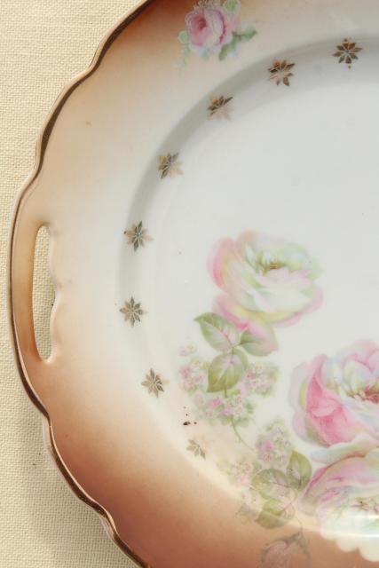 photo of antique vintage mismatched floral china trays or serving plates w/ different roses flowers  #5