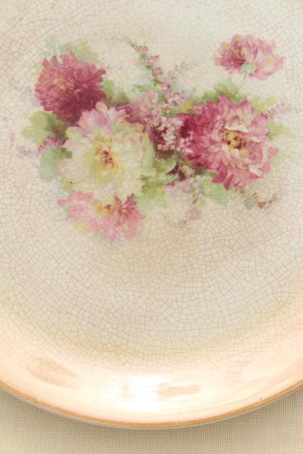 photo of antique vintage mismatched floral china trays or serving plates w/ different roses flowers  #10