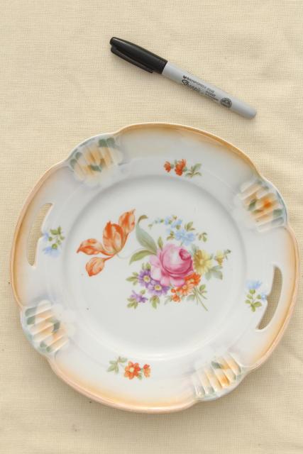 photo of antique vintage mismatched floral china trays or serving plates w/ different roses flowers  #11