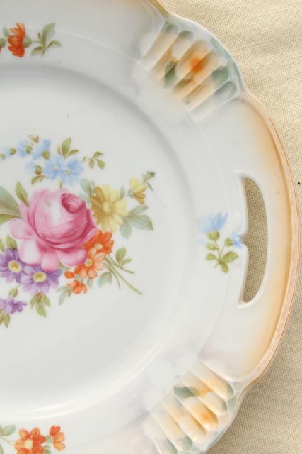 photo of antique vintage mismatched floral china trays or serving plates w/ different roses flowers  #12