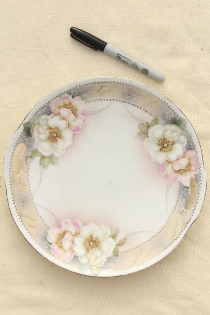 photo of antique vintage mismatched floral china trays or serving plates w/ different roses flowers  #13