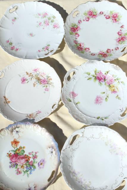 photo of antique vintage mismatched floral china trays or serving plates w/ different roses flowers #1