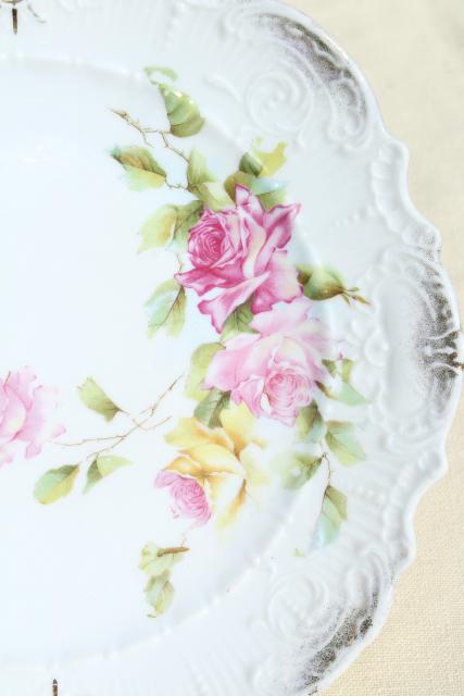 photo of antique vintage mismatched floral china trays or serving plates w/ different roses flowers #2