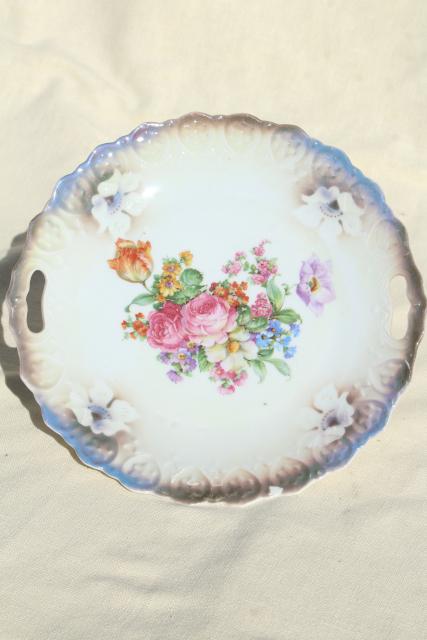 photo of antique vintage mismatched floral china trays or serving plates w/ different roses flowers #5