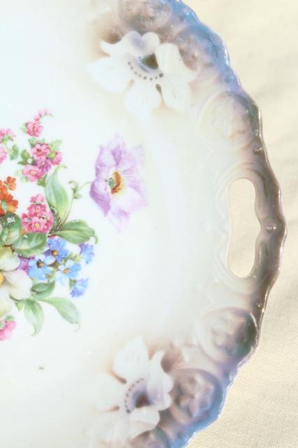 photo of antique vintage mismatched floral china trays or serving plates w/ different roses flowers #6