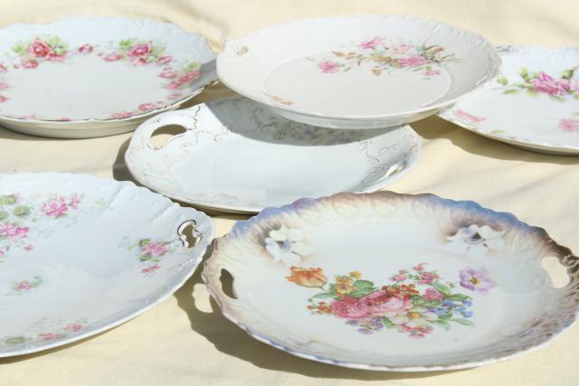 photo of antique vintage mismatched floral china trays or serving plates w/ different roses flowers #8