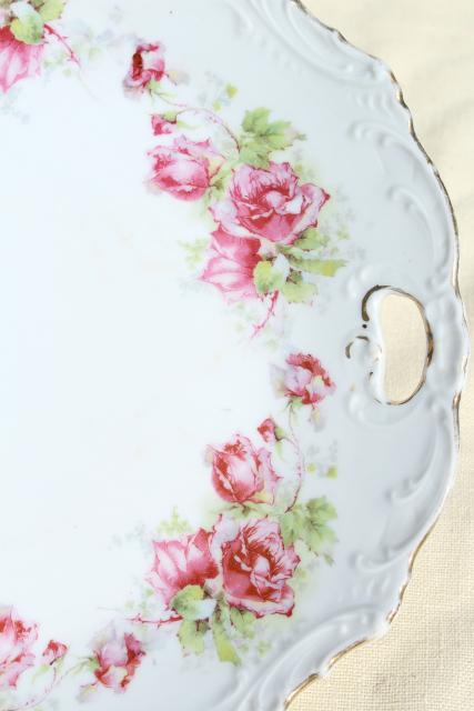 photo of antique vintage mismatched floral china trays or serving plates w/ different roses flowers #10