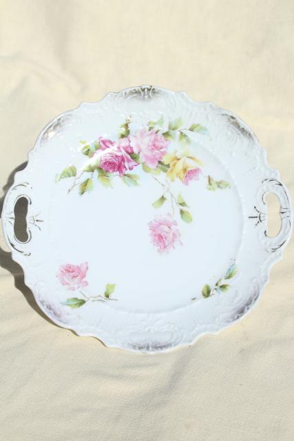 photo of antique vintage mismatched floral china trays or serving plates w/ different roses flowers #15