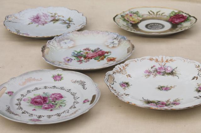 photo of antique vintage mismatched floral china trays or serving plates w/ different roses flowers  #1