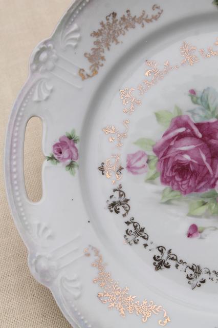 photo of antique vintage mismatched floral china trays or serving plates w/ different roses flowers  #2