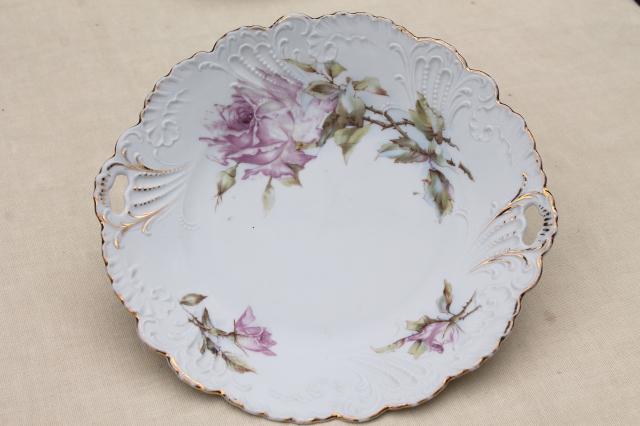 photo of antique vintage mismatched floral china trays or serving plates w/ different roses flowers  #3