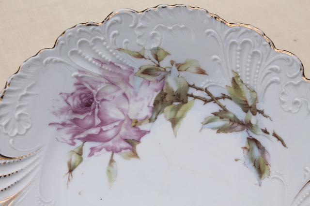 photo of antique vintage mismatched floral china trays or serving plates w/ different roses flowers  #4