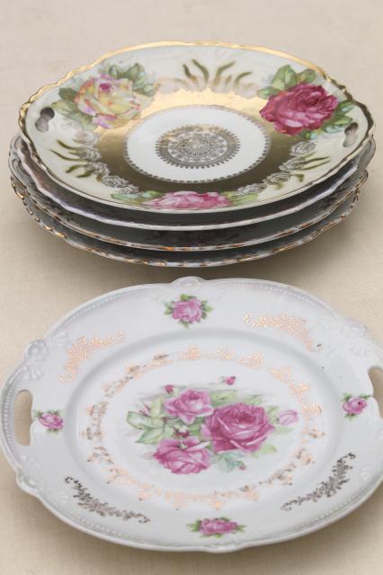 photo of antique vintage mismatched floral china trays or serving plates w/ different roses flowers  #6