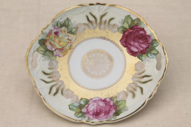 photo of antique vintage mismatched floral china trays or serving plates w/ different roses flowers  #7