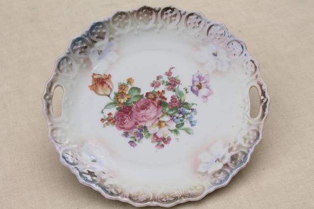 photo of antique vintage mismatched floral china trays or serving plates w/ different roses flowers  #12