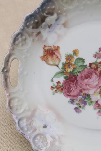 photo of antique vintage mismatched floral china trays or serving plates w/ different roses flowers  #13