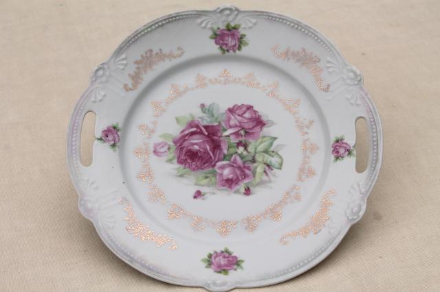 photo of antique vintage mismatched floral china trays or serving plates w/ different roses flowers  #14