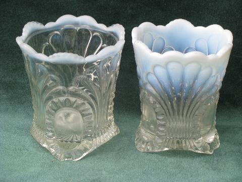 photo of antique vintage moonstone glass spooner or celery vase, and candy dish #1