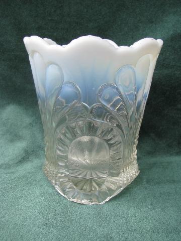 photo of antique vintage moonstone glass spooner or celery vase, and candy dish #2