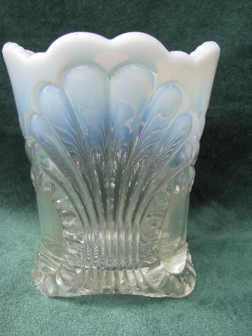 photo of antique vintage moonstone glass spooner or celery vase, and candy dish #3