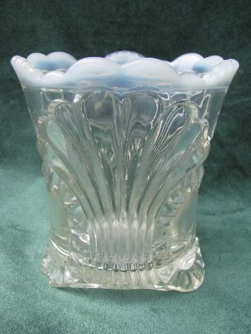 photo of antique vintage moonstone glass spooner or celery vase, and candy dish #5