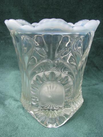 photo of antique vintage moonstone glass spooner or celery vase, and candy dish #6