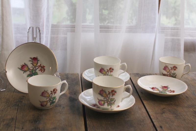 photo of antique vintage moss rose china tea or coffee cups w/ deep bowl saucers #1