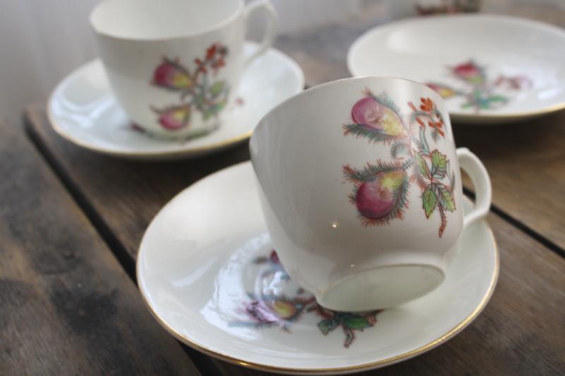 photo of antique vintage moss rose china tea or coffee cups w/ deep bowl saucers #4