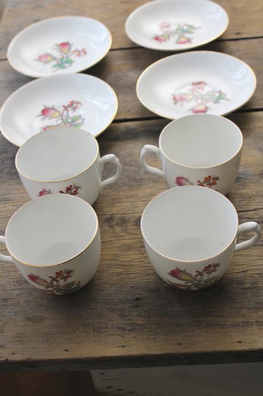 photo of antique vintage moss rose china tea or coffee cups w/ deep bowl saucers #6