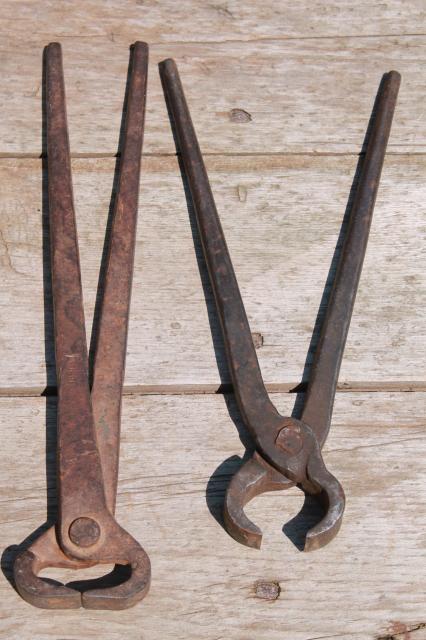 photo of antique vintage nippers forged iron farm primitive farrier / blacksmith tools #6