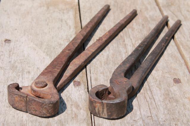 photo of antique vintage nippers forged iron farm primitive farrier / blacksmith tools #7