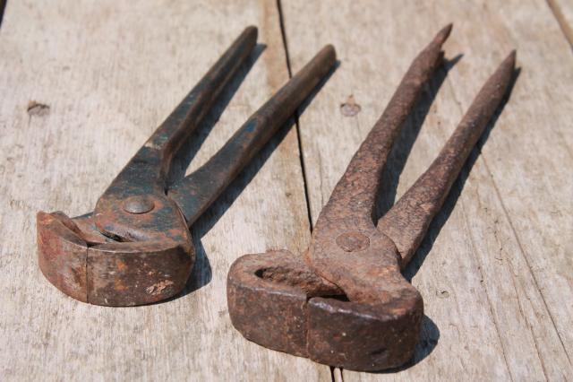 photo of antique vintage nippers forged iron farm primitive farrier / blacksmith tools #12