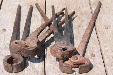 catalog photo of antique vintage nippers forged iron farm primitive farrier / blacksmith tools