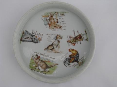 photo of antique vintage nursery rhyme child's china dish, infant baby plate #1