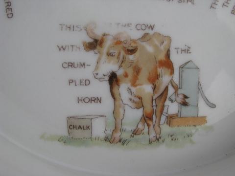 photo of antique vintage nursery rhyme child's china dish, infant baby plate #3